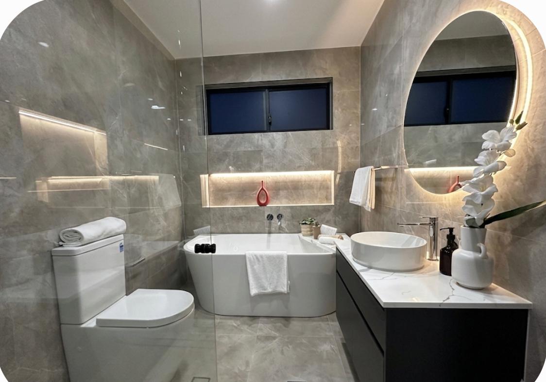 Marble & LED-Integrated Bathroom